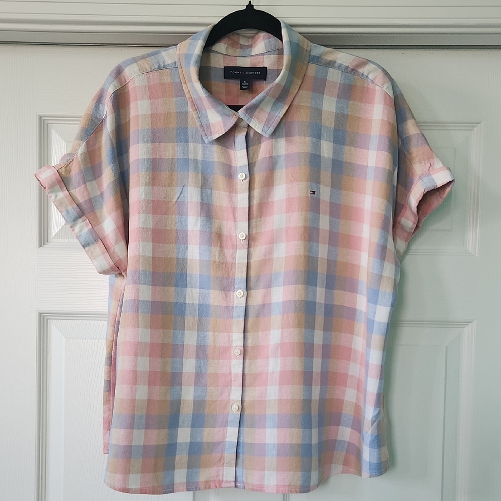 Tommy Hilfiger Pastel Plaid Button-Down Shirt in Pink, Blue & Cream